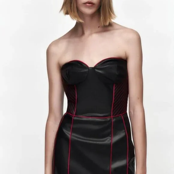 ZARA LEATHER EFFECT DRESS SIZE XS 8208 961 800 - Picture 2 of 5